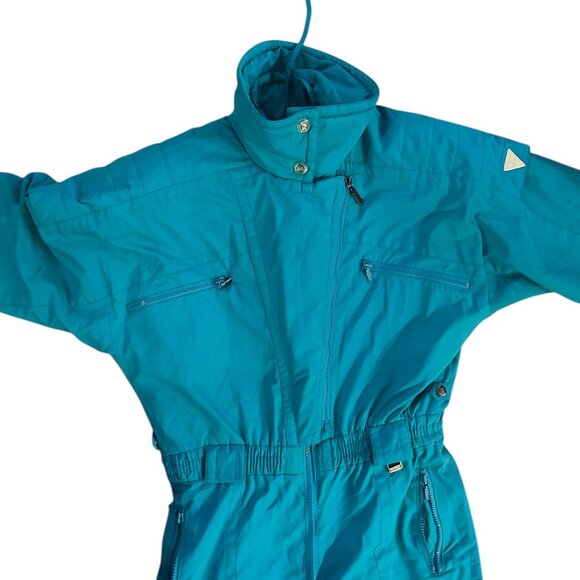 Vintage Fera Skiwear Turquoise One-Piece Ski Suit Sz 8 80s Retro Bright Bold - Picture 5 of 13